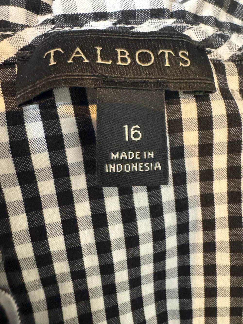 Talbots Black & White Gingham Sleeveless Shift Dress – Size 16